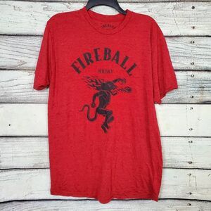 Fireball Whisky Men’s Shirt L Red Speckled Graphic Logo Short Sleeve Tee